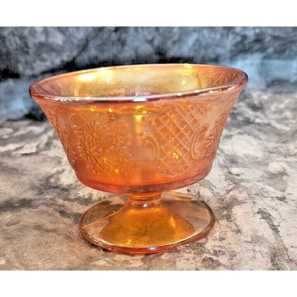 Federal Glass Normandie "Bouquet and Lattice" Amber Low Footed Sherbet